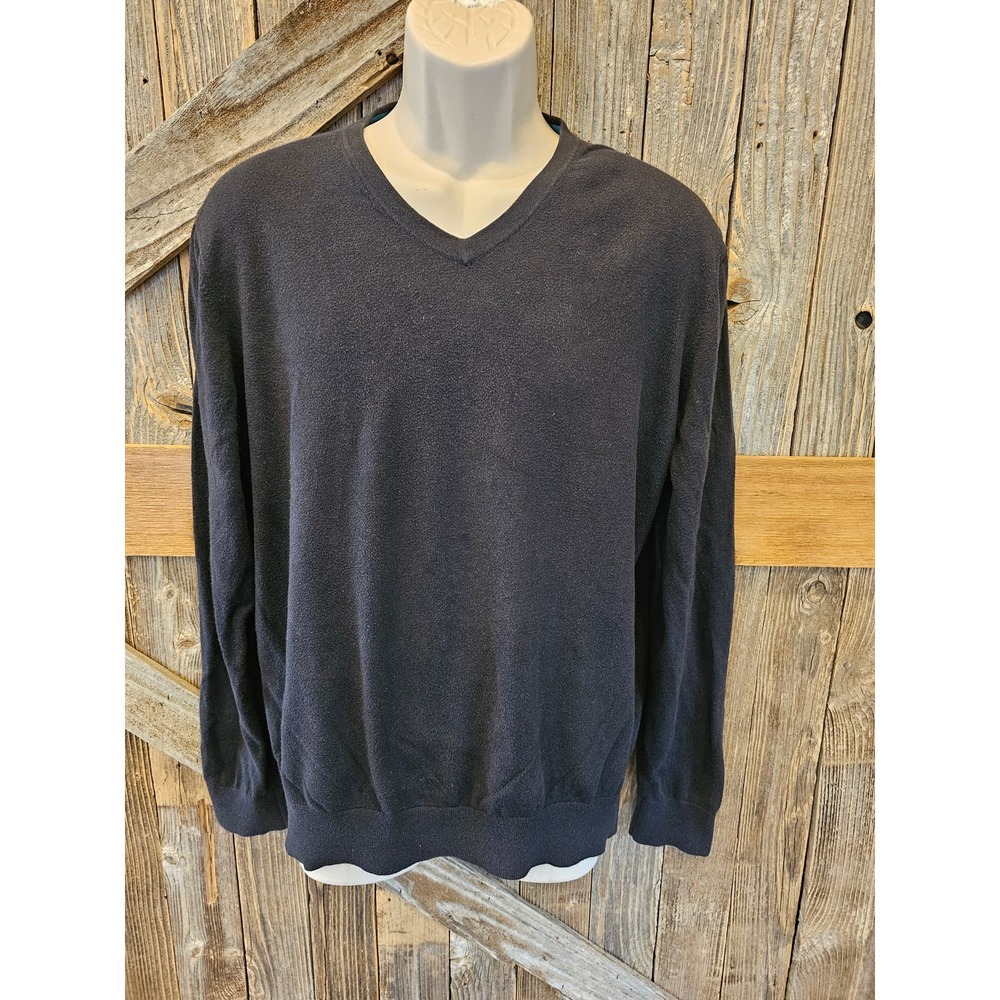 Vintage Jc Penney Cashmere Blend Black Pullover V Neck Soft L -